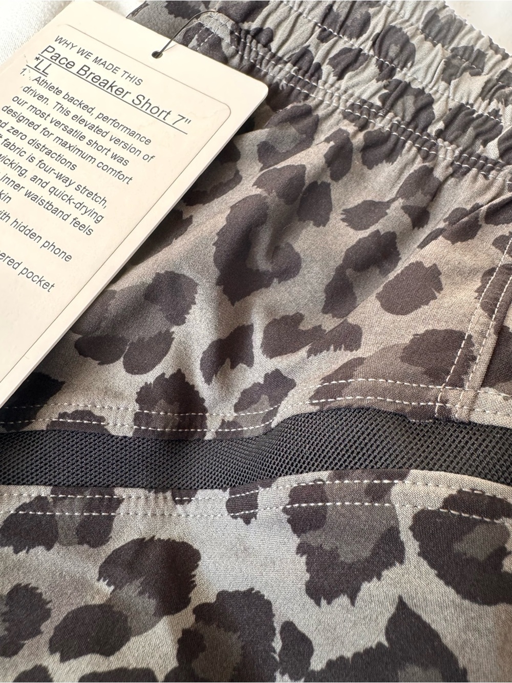 Lululemon Pace Breaker 7" Performance Shorts, Gray Leopard Print-SOLD OUT PRINT